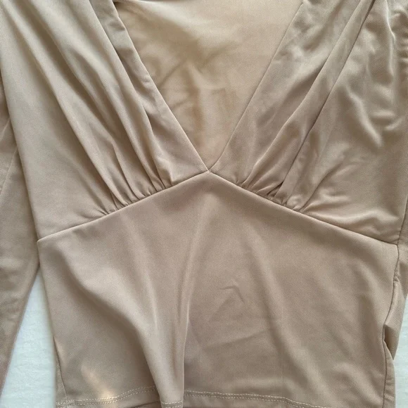 Brown Sheer Mesh V-Neck Long-Sleeved Top - Picture 5 of 6